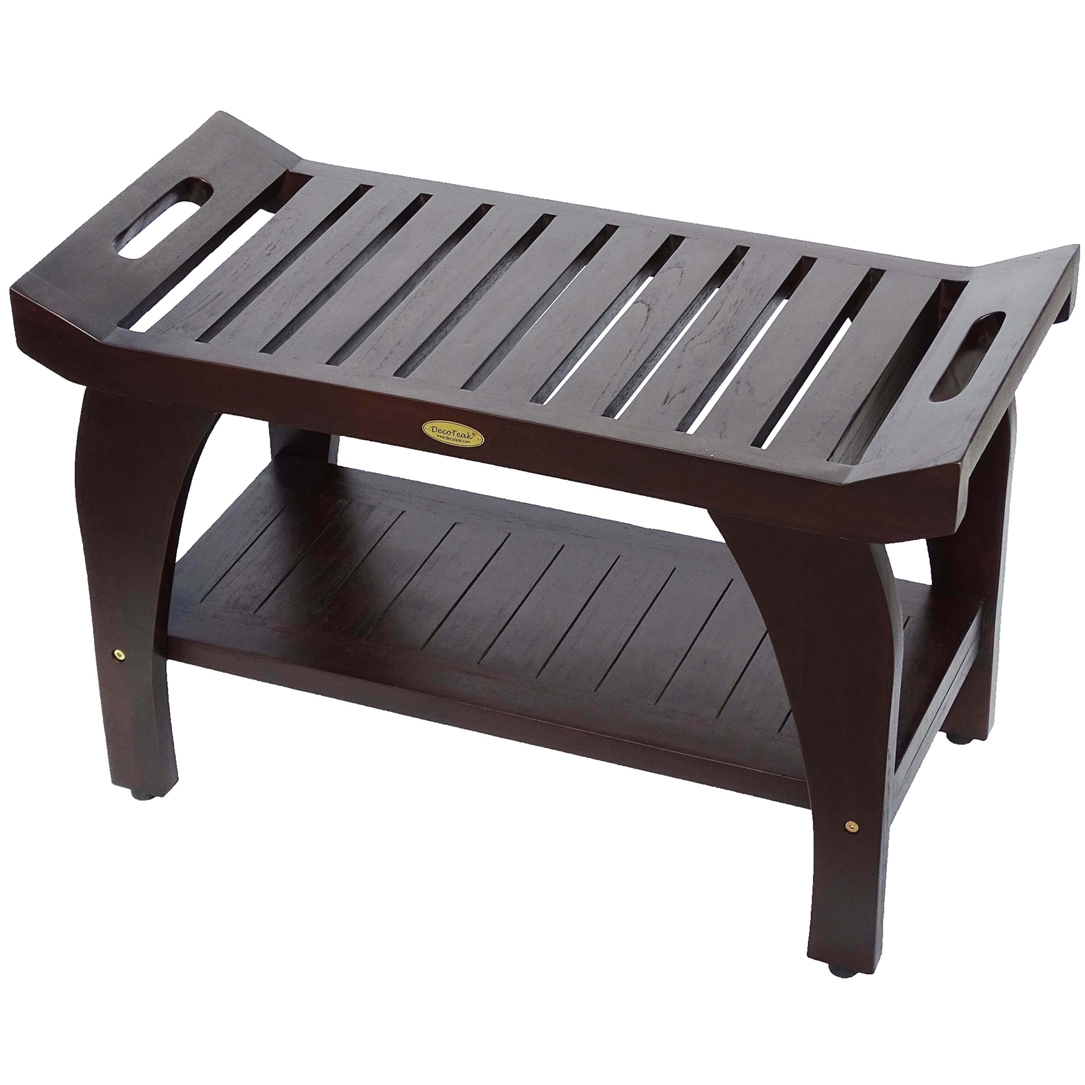 DecoTeak Symmetry 24" Contemporary Teak Shower Bench With Shelf And ...